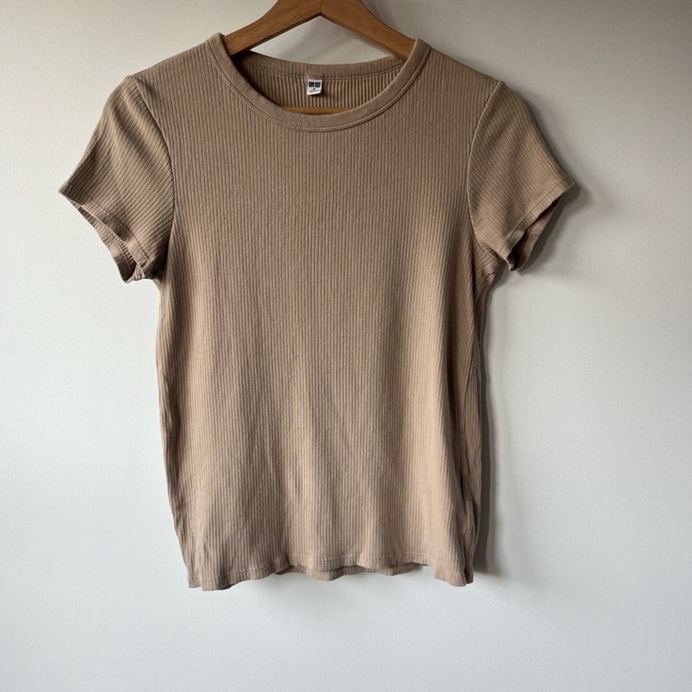 Casual Tan Ribbed Women's Top